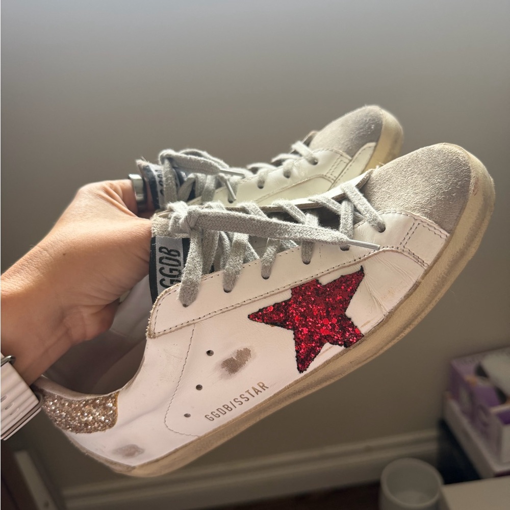 Golden Goose Super Star Red Glitter Star Sneakers